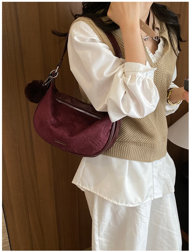 Women's Versatile PU Leather Dumpling Shoulder Bag with Zipper detail 27