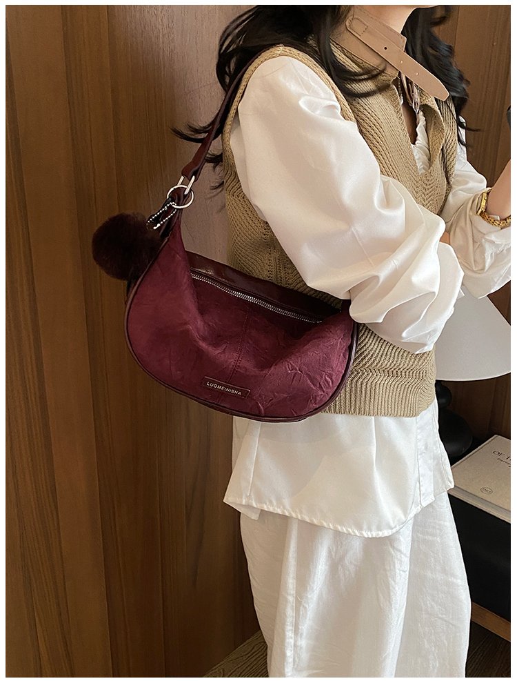 Women's Versatile PU Leather Dumpling Shoulder Bag with Zipper detail 29