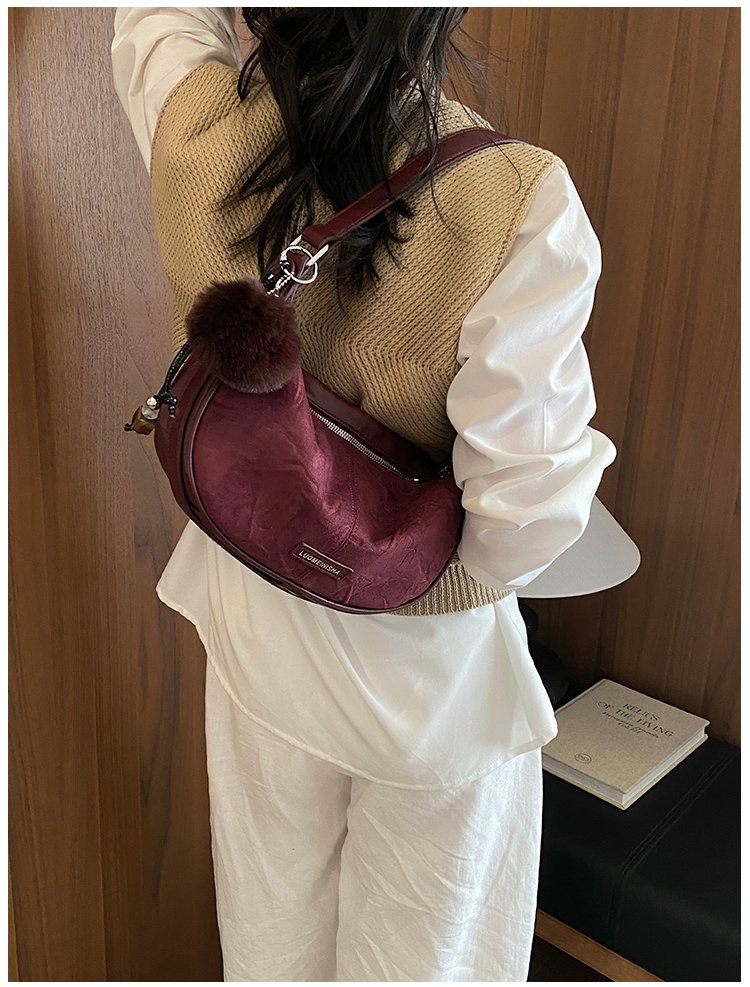 Women's Versatile PU Leather Dumpling Shoulder Bag with Zipper detail 30