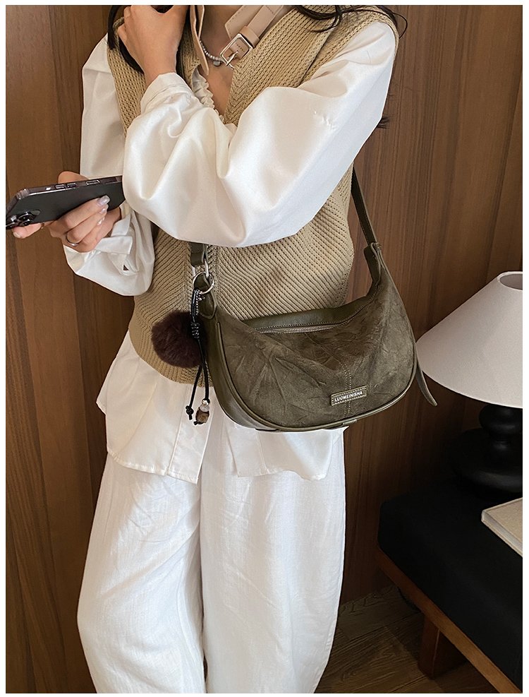 Women's Versatile PU Leather Dumpling Shoulder Bag with Zipper detail 33