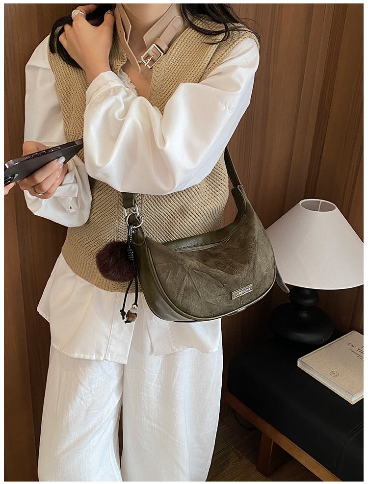 Women's Versatile PU Leather Dumpling Shoulder Bag with Zipper detail 34