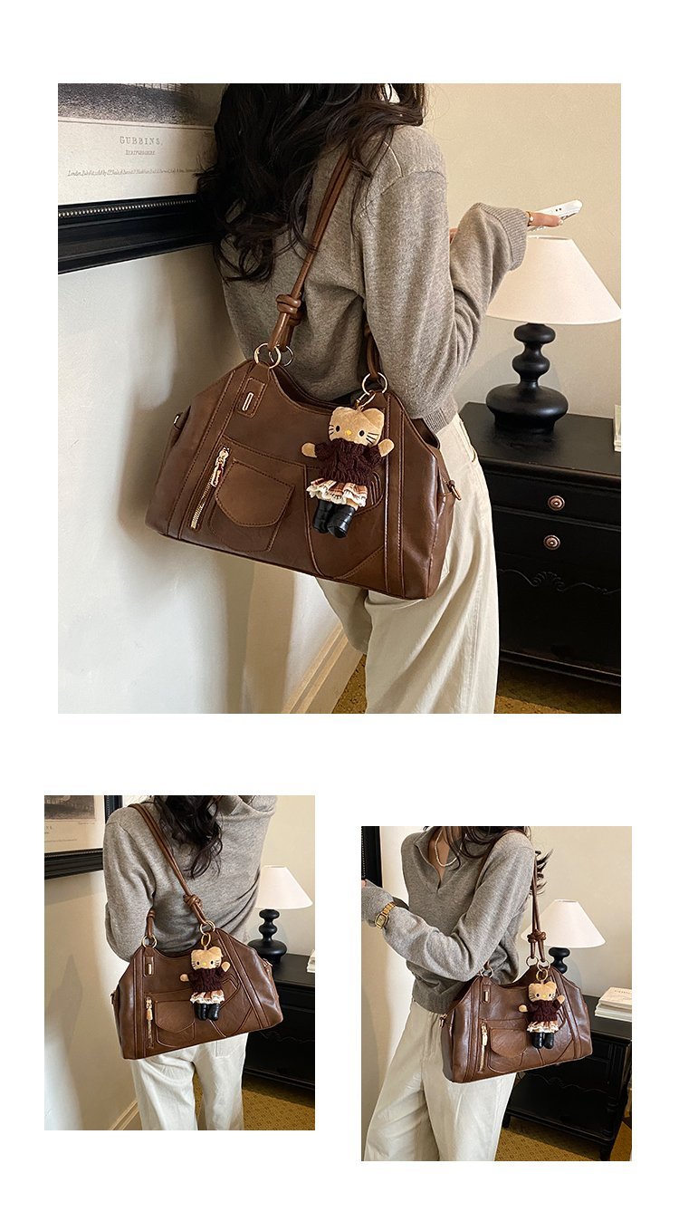 Women's Trend-Led PU Leather Shoulder Bag with Charm with Zipper detail 9