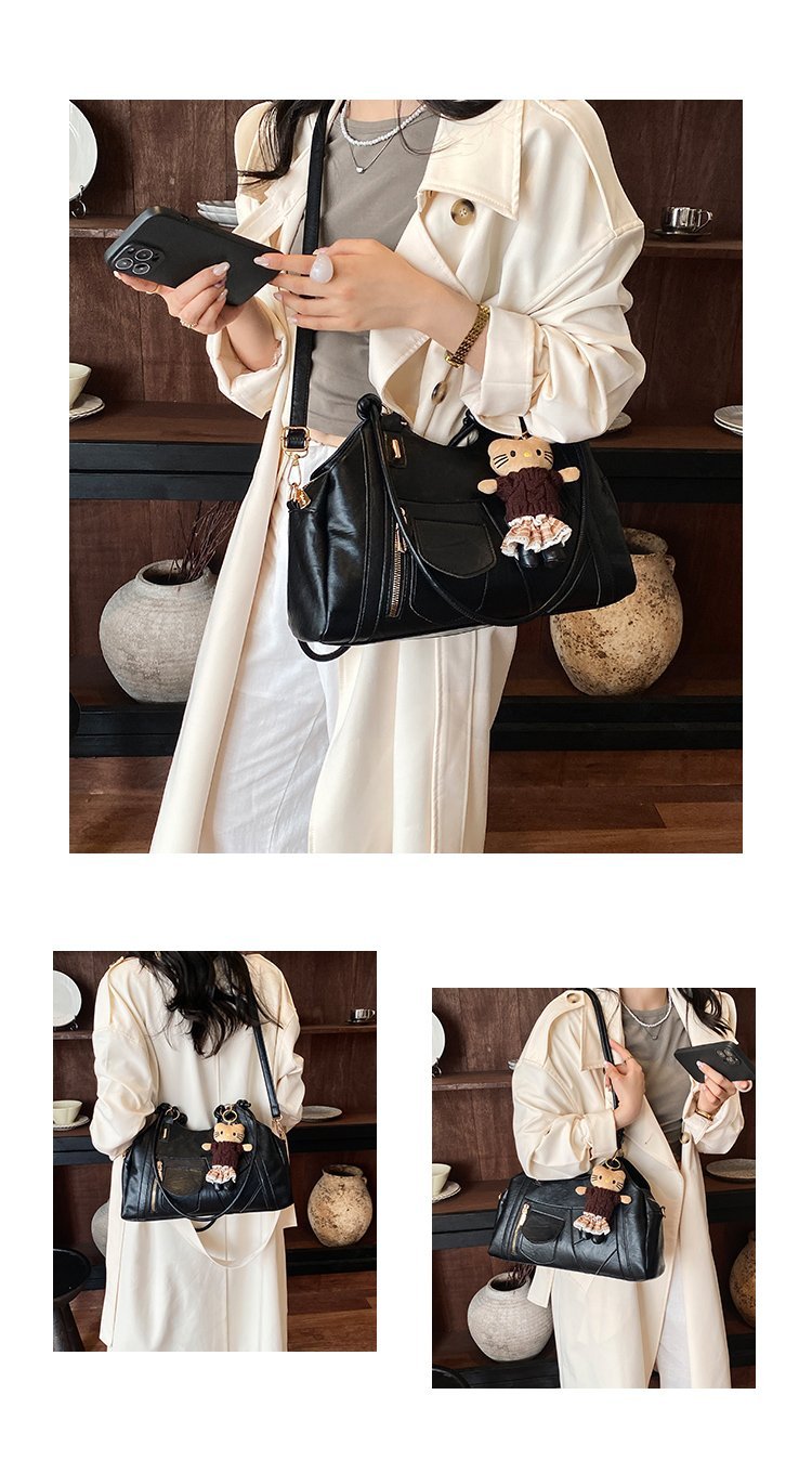 Women's Trend-Led PU Leather Shoulder Bag with Charm with Zipper detail 11