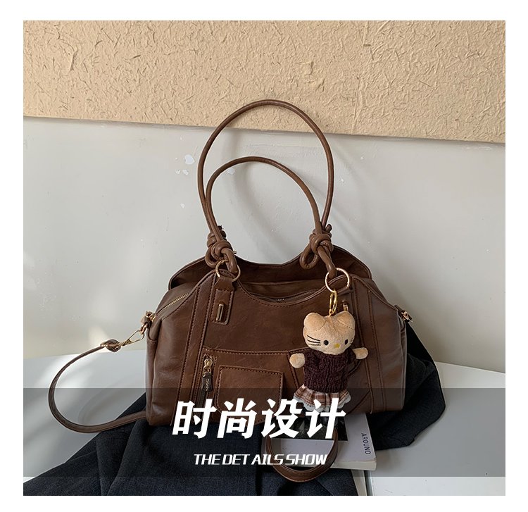Women's Trend-Led PU Leather Shoulder Bag with Charm with Zipper detail 14