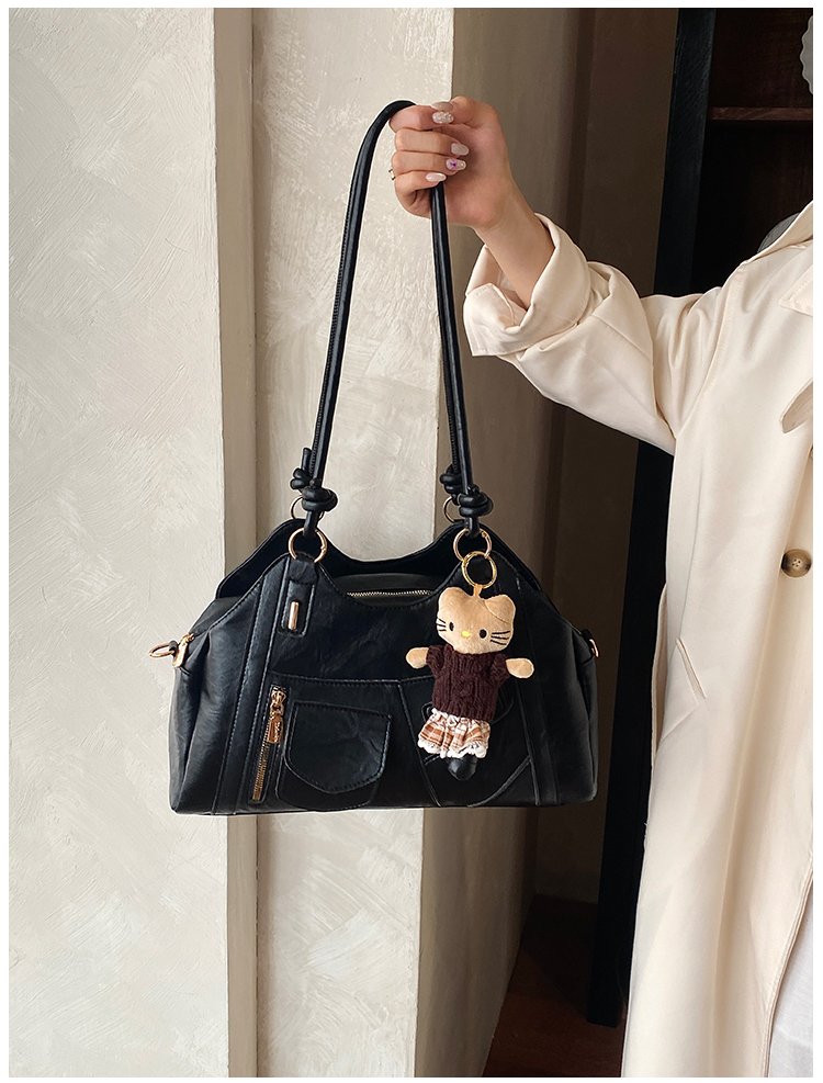 Women's Trend-Led PU Leather Shoulder Bag with Charm with Zipper detail 16