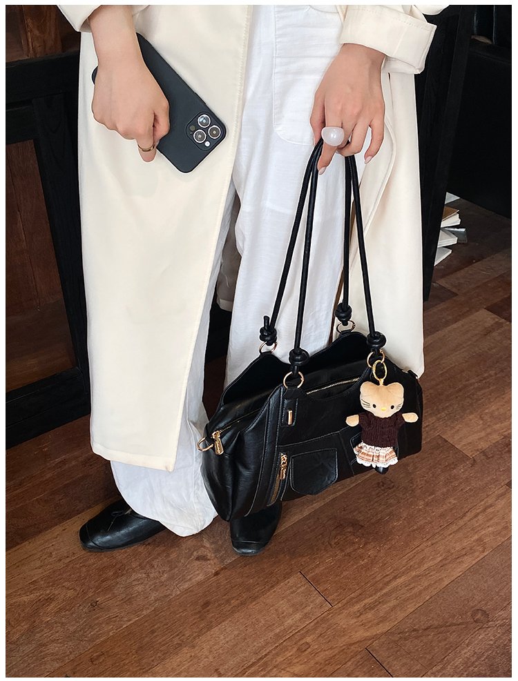 Women's Trend-Led PU Leather Shoulder Bag with Charm with Zipper detail 18