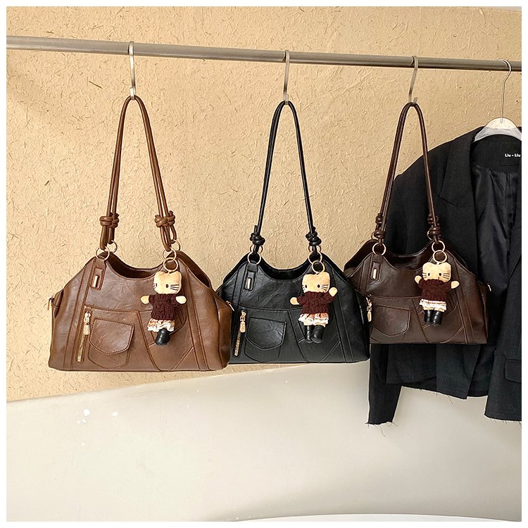 Women's Trend-Led PU Leather Shoulder Bag with Charm with Zipper detail 1