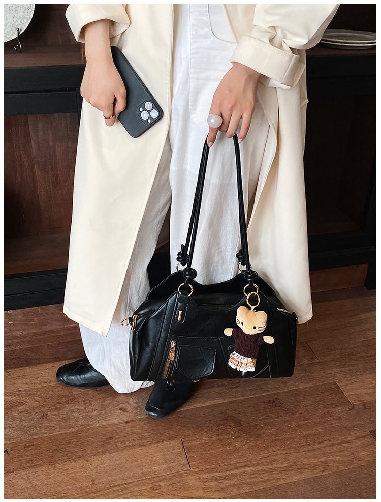 Women's Trend-Led PU Leather Shoulder Bag with Charm with Zipper detail 19