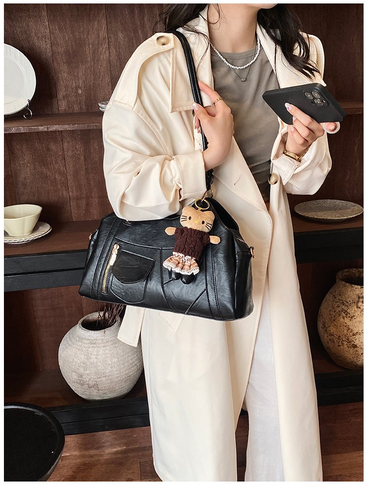Women's Trend-Led PU Leather Shoulder Bag with Charm with Zipper detail 20