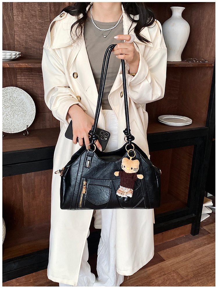 Women's Trend-Led PU Leather Shoulder Bag with Charm with Zipper detail 22