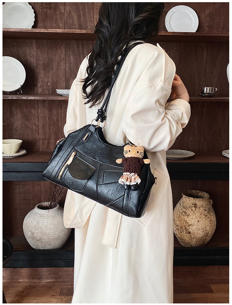 Women's Trend-Led PU Leather Shoulder Bag with Charm with Zipper detail 23