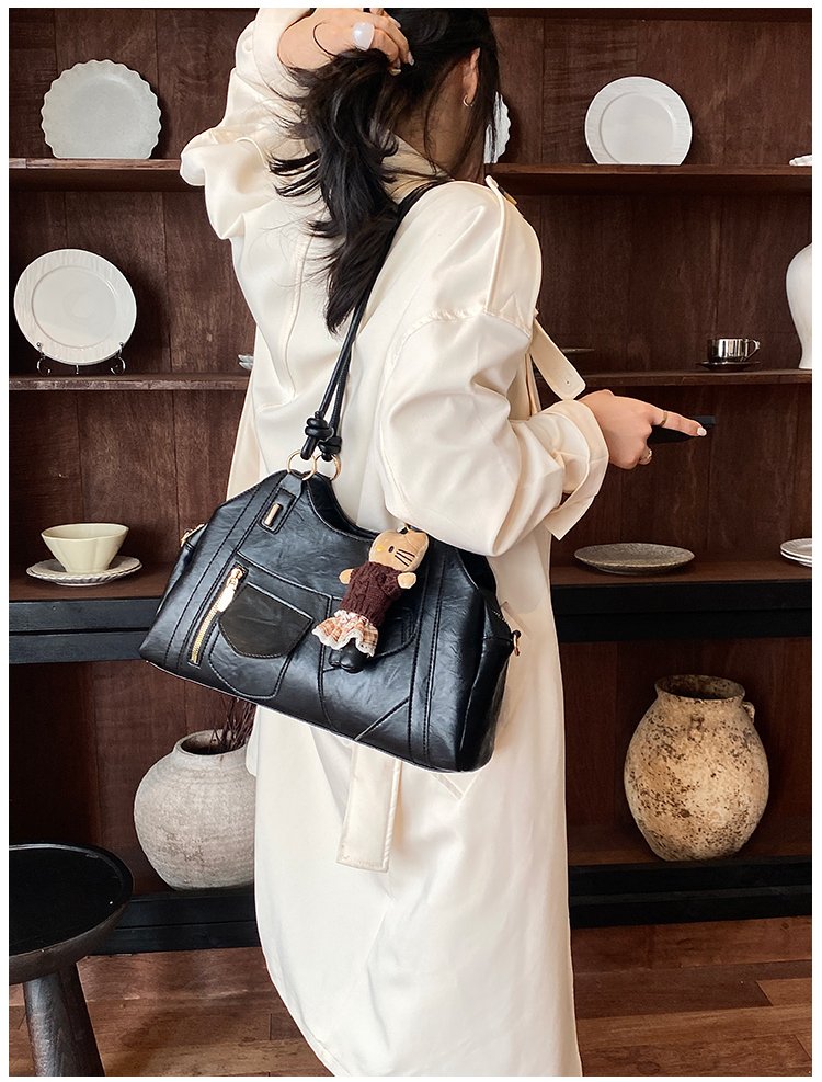 Women's Trend-Led PU Leather Shoulder Bag with Charm with Zipper detail 24