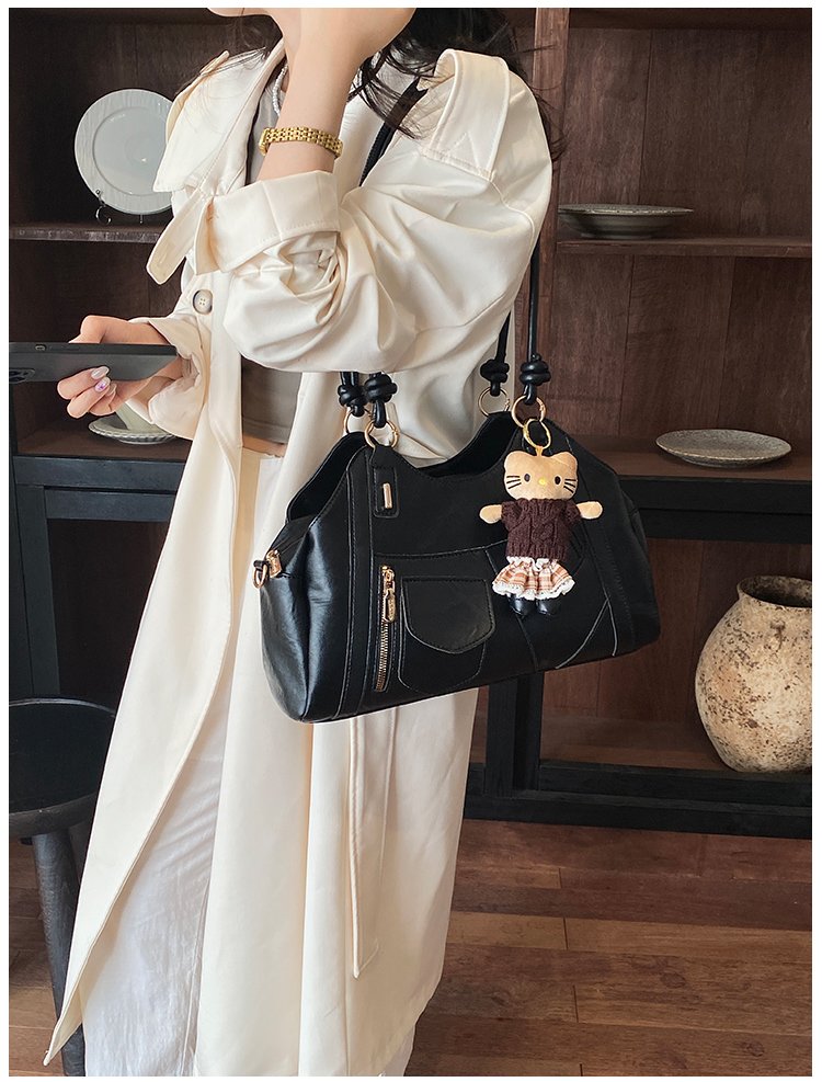 Women's Trend-Led PU Leather Shoulder Bag with Charm with Zipper detail 25
