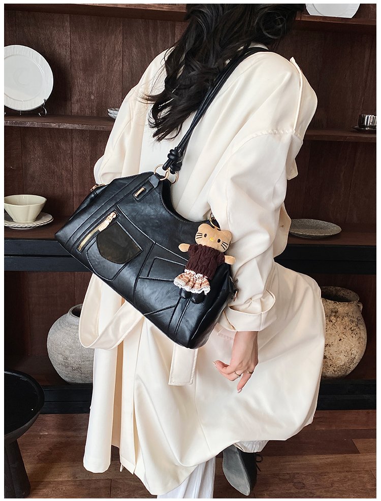 Women's Trend-Led PU Leather Shoulder Bag with Charm with Zipper detail 26