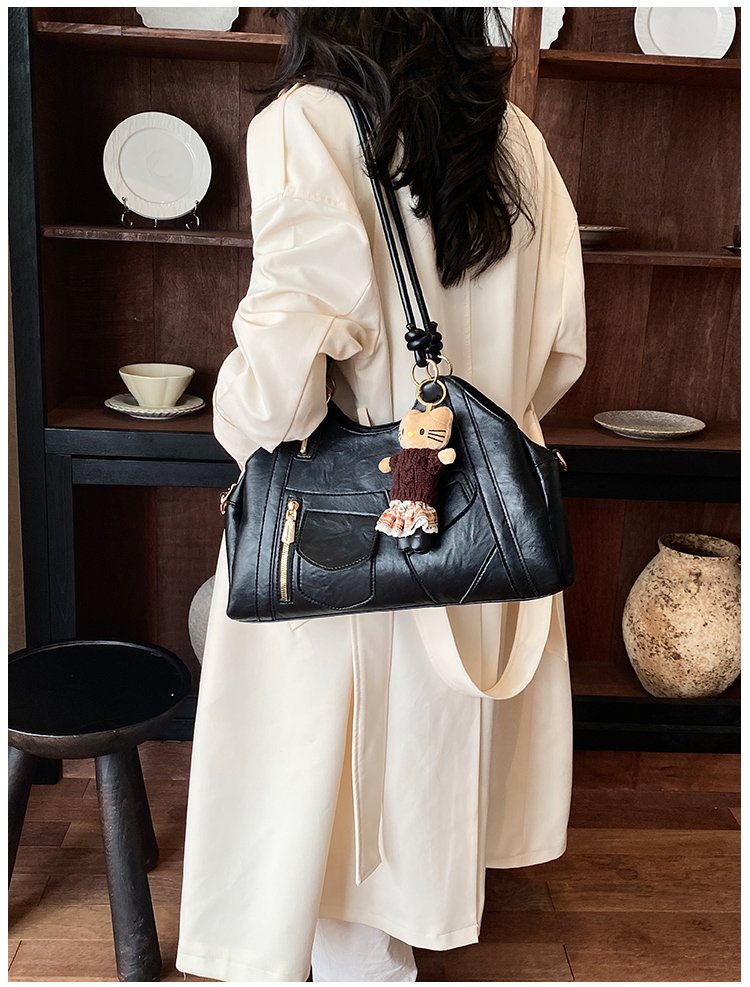 Women's Trend-Led PU Leather Shoulder Bag with Charm with Zipper detail 27