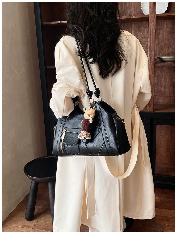 Women's Trend-Led PU Leather Shoulder Bag with Charm with Zipper detail 28