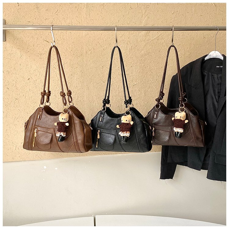 Women's Trend-Led PU Leather Shoulder Bag with Charm with Zipper detail 2