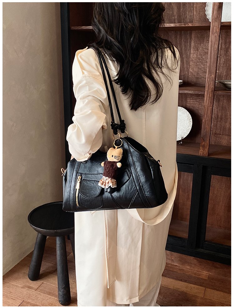 Women's Trend-Led PU Leather Shoulder Bag with Charm with Zipper detail 29