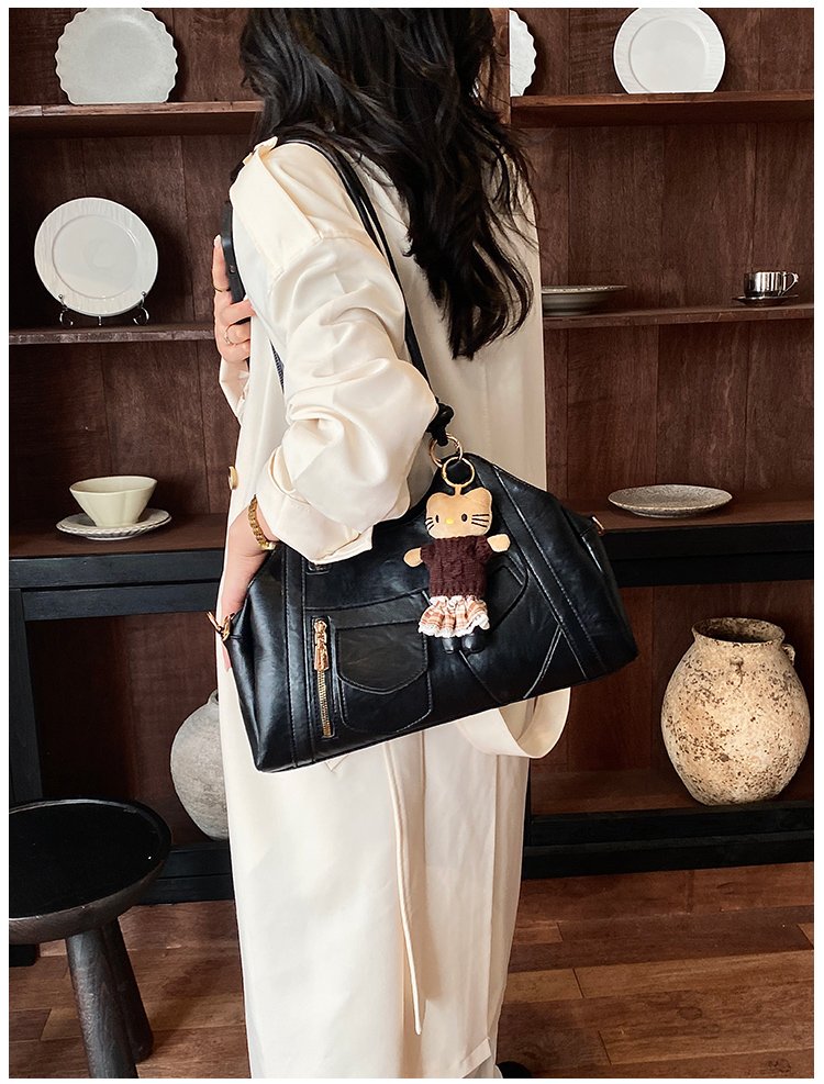 Women's Trend-Led PU Leather Shoulder Bag with Charm with Zipper detail 30