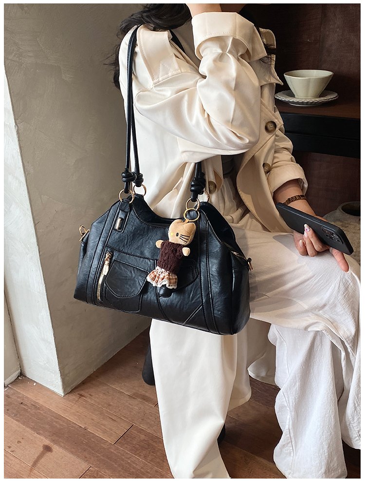 Women's Trend-Led PU Leather Shoulder Bag with Charm with Zipper detail 31
