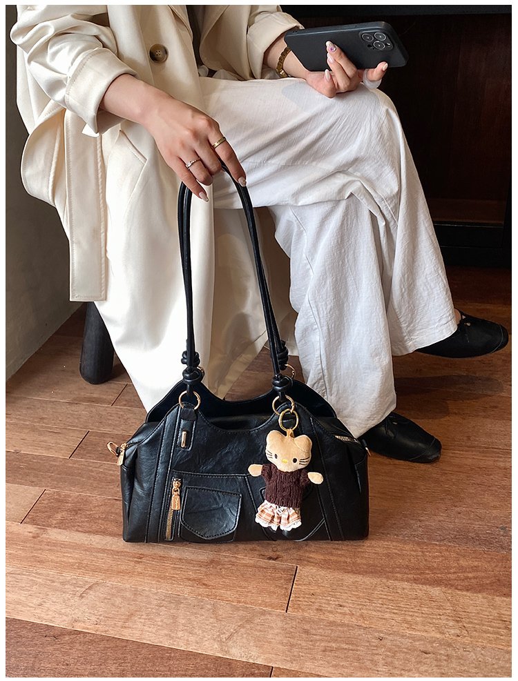 Women's Trend-Led PU Leather Shoulder Bag with Charm with Zipper detail 33