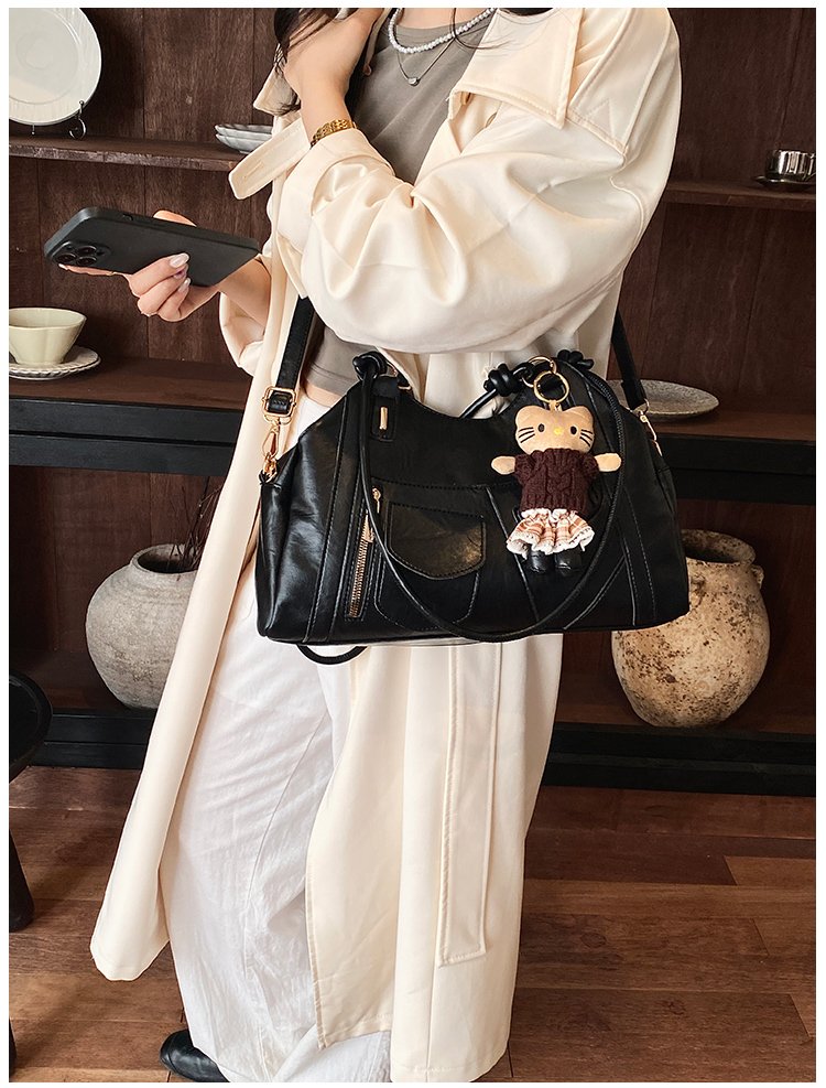 Women's Trend-Led PU Leather Shoulder Bag with Charm with Zipper detail 34