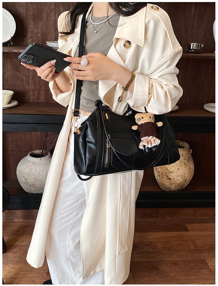 Women's Trend-Led PU Leather Shoulder Bag with Charm with Zipper detail 35
