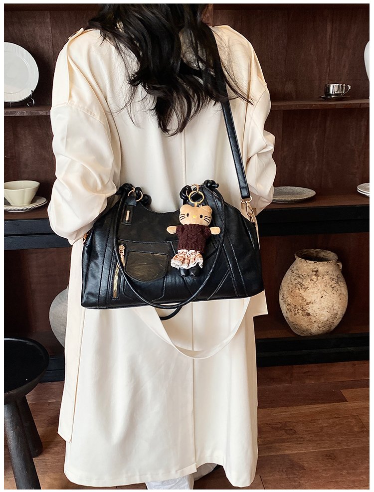 Women's Trend-Led PU Leather Shoulder Bag with Charm with Zipper detail 36