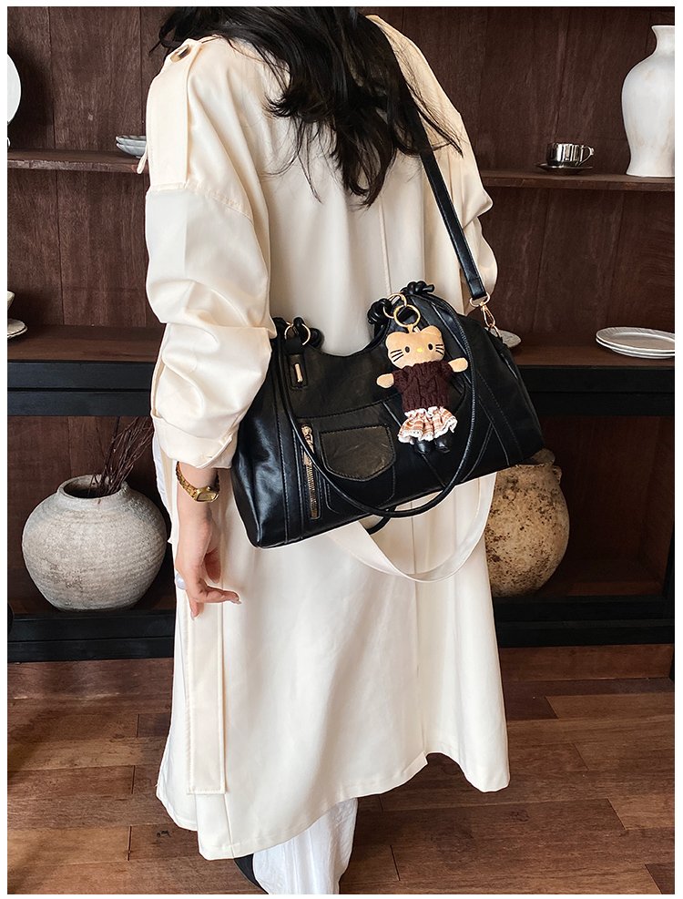 Women's Trend-Led PU Leather Shoulder Bag with Charm with Zipper detail 37