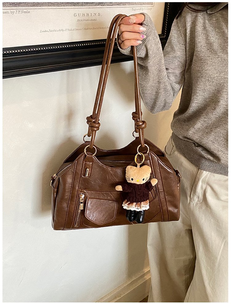 Women's Trend-Led PU Leather Shoulder Bag with Charm with Zipper detail 38