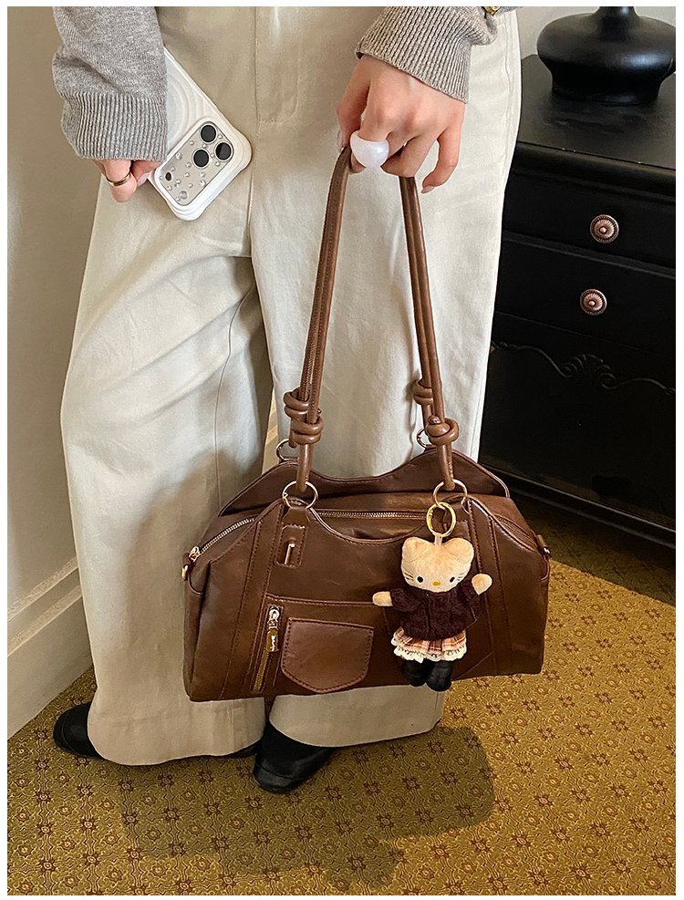 Women's Trend-Led PU Leather Shoulder Bag with Charm with Zipper detail 40