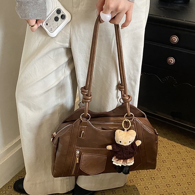 Women's Trend-Led PU Leather Shoulder Bag with Charm with Zipper view 1