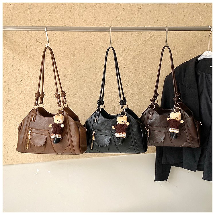 Women's Trend-Led PU Leather Shoulder Bag with Charm with Zipper detail 4