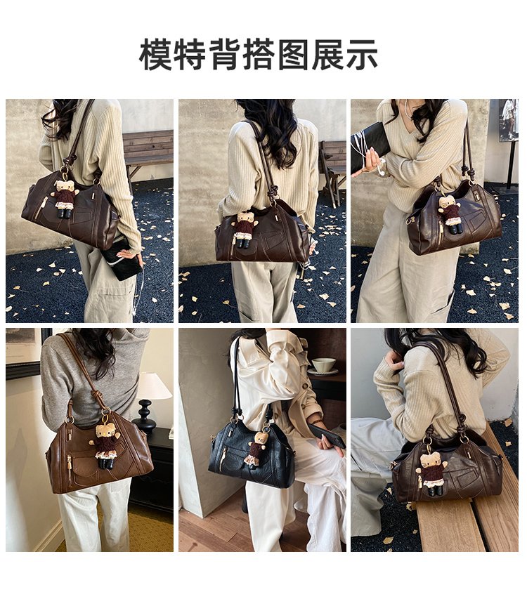 Women's Trend-Led PU Leather Shoulder Bag with Charm with Zipper detail 6