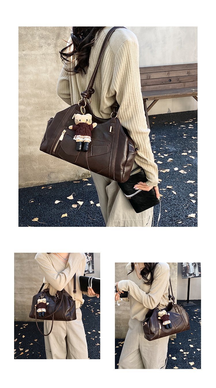 Women's Trend-Led PU Leather Shoulder Bag with Charm with Zipper detail 7