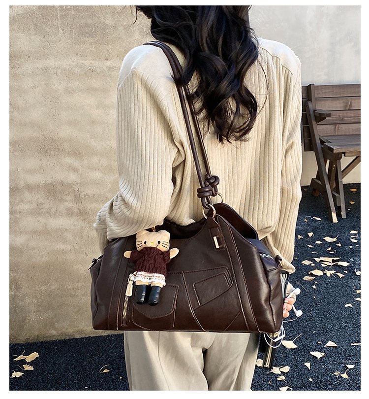 Women's Trend-Led PU Leather Shoulder Bag with Charm with Zipper detail 8