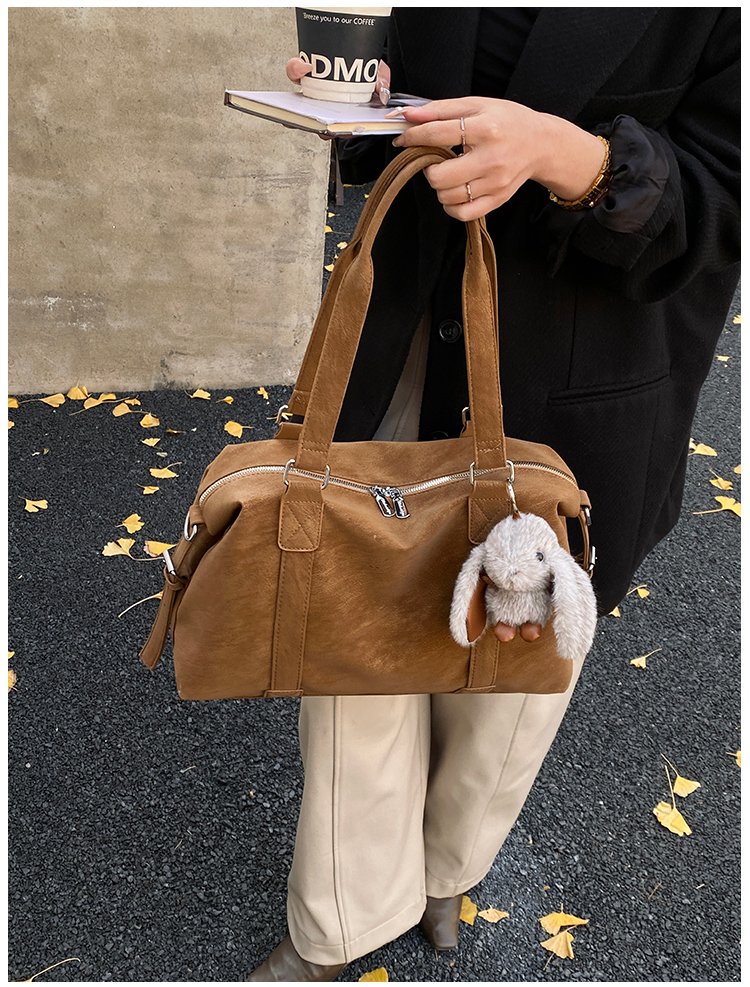 Unisex Work Solid-Color Structured PU Leather Handbag detail 20