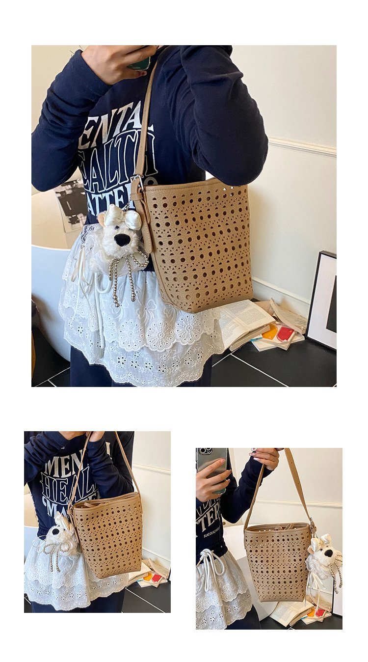 Women's PU Leather Woven Basket Bucket Bag detail 9