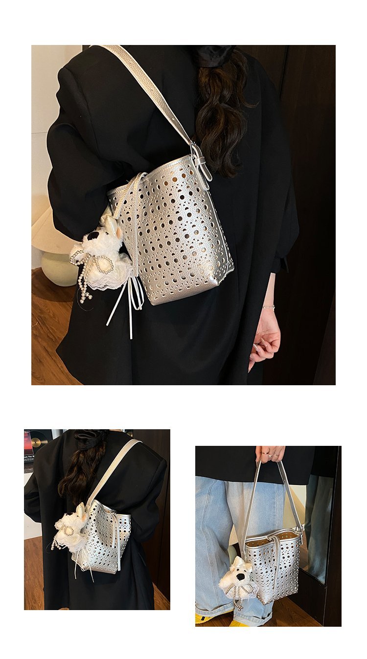 Women's PU Leather Woven Basket Bucket Bag detail 10