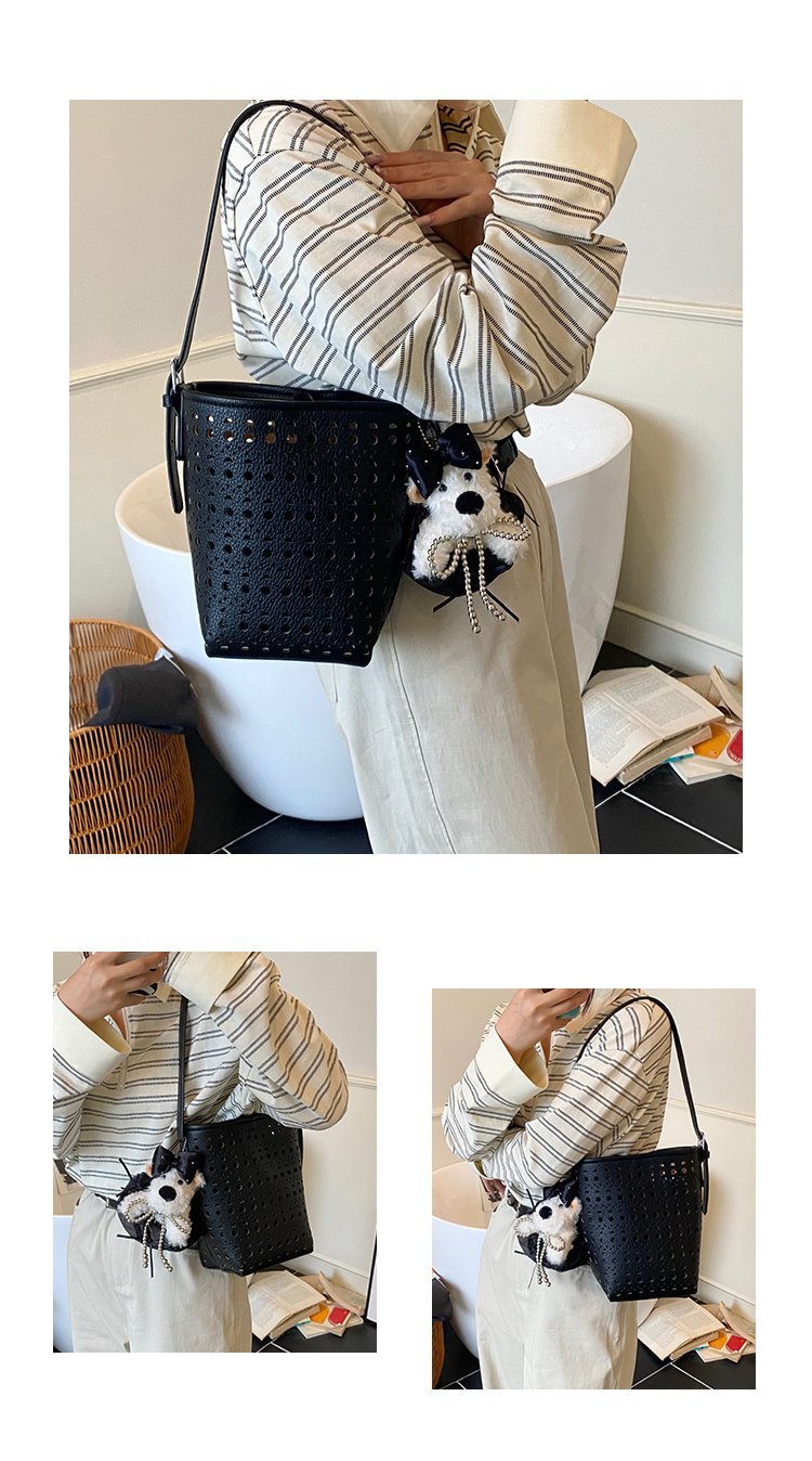 Women's PU Leather Woven Basket Bucket Bag detail 11