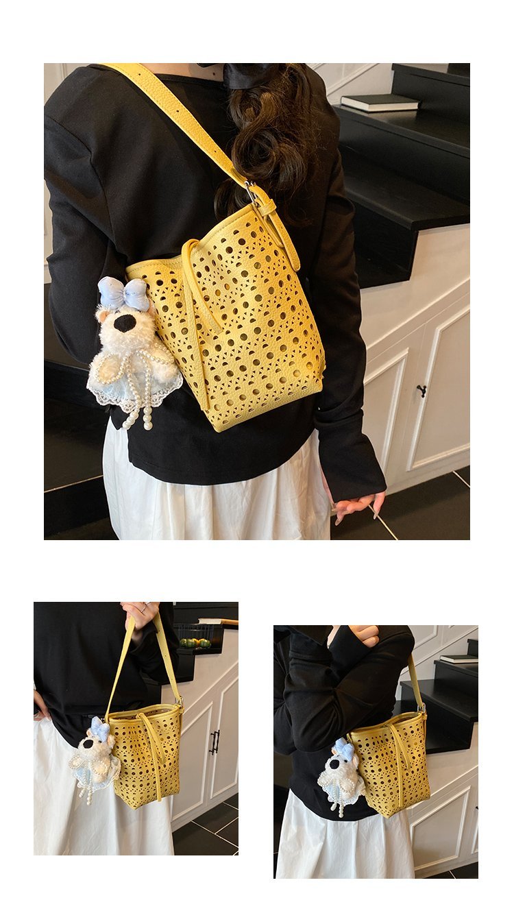 Women's PU Leather Woven Basket Bucket Bag detail 12