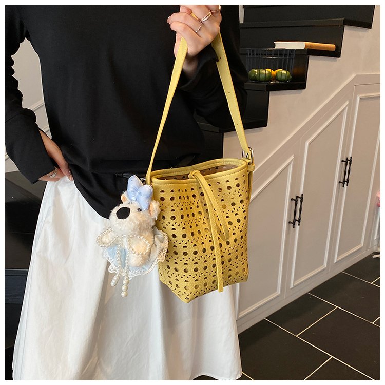 Women's PU Leather Woven Basket Bucket Bag detail 20