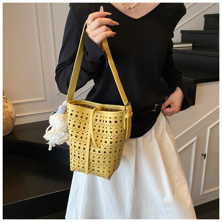 Women's PU Leather Woven Basket Bucket Bag detail 22