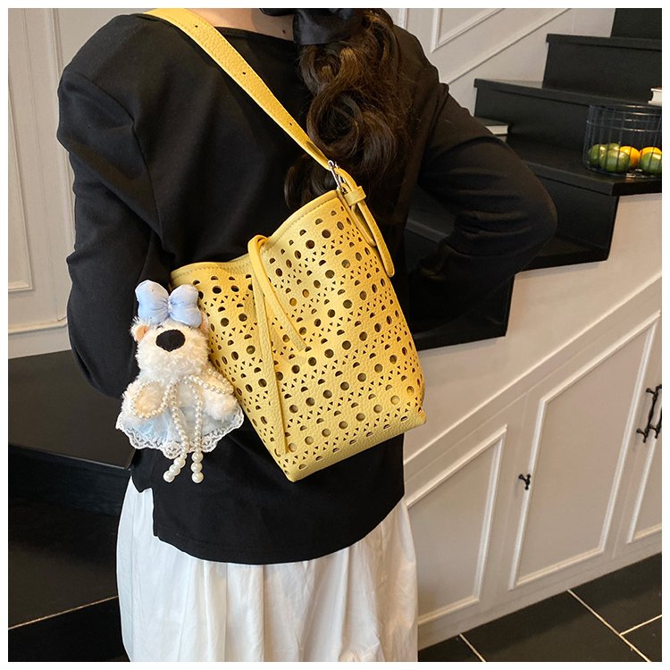 Women's PU Leather Woven Basket Bucket Bag detail 25