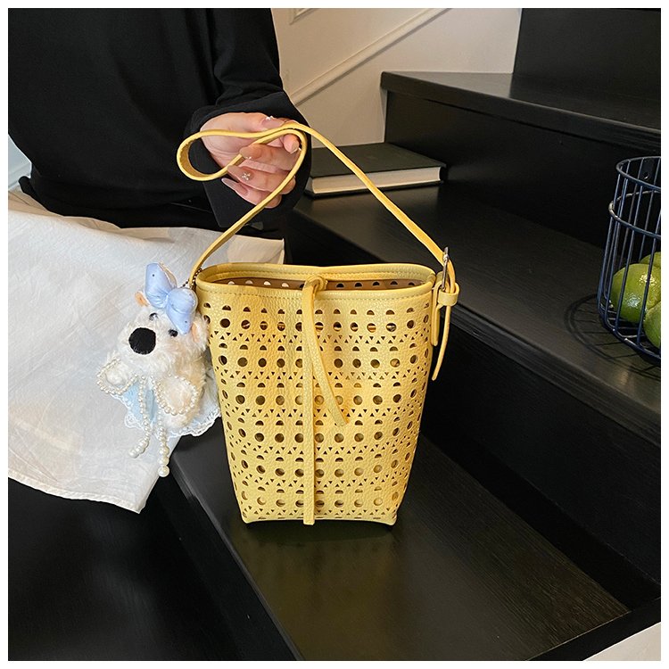 Women's PU Leather Woven Basket Bucket Bag detail 30