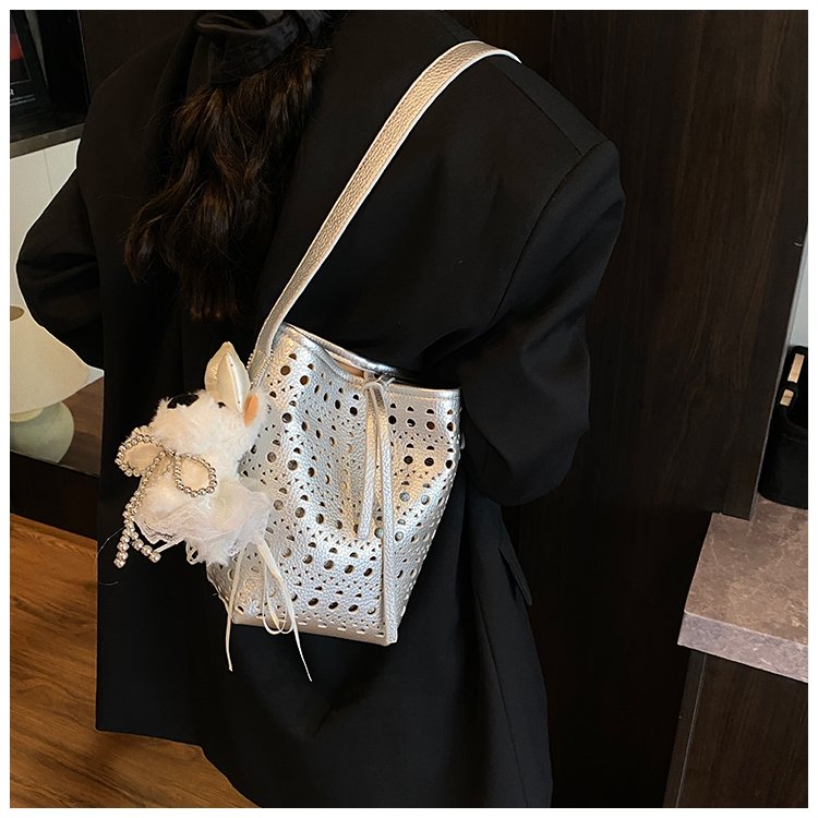 Women's PU Leather Woven Basket Bucket Bag detail 35