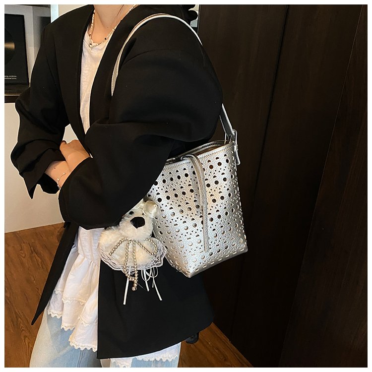 Women's PU Leather Woven Basket Bucket Bag detail 40