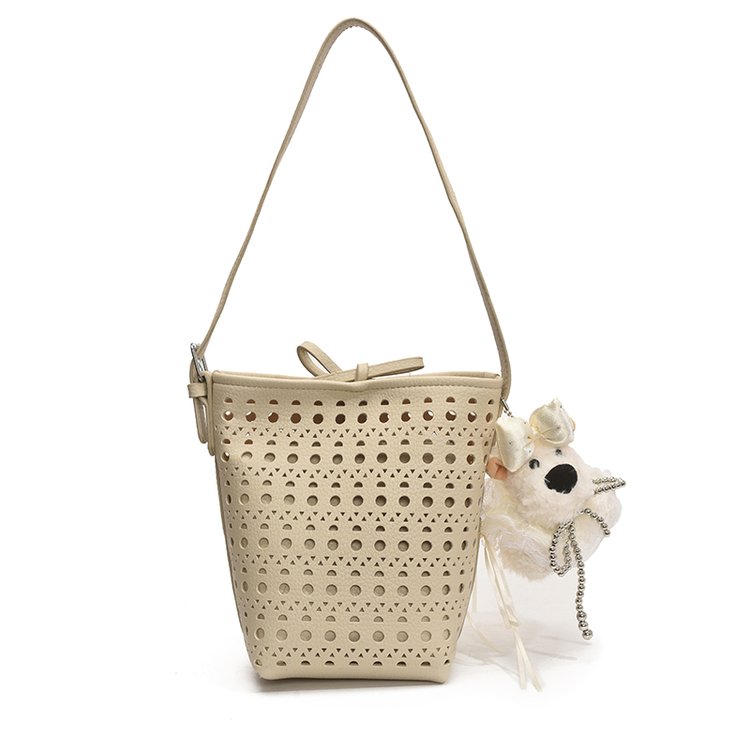 Women's PU Leather Woven Basket Bucket Bag view 3