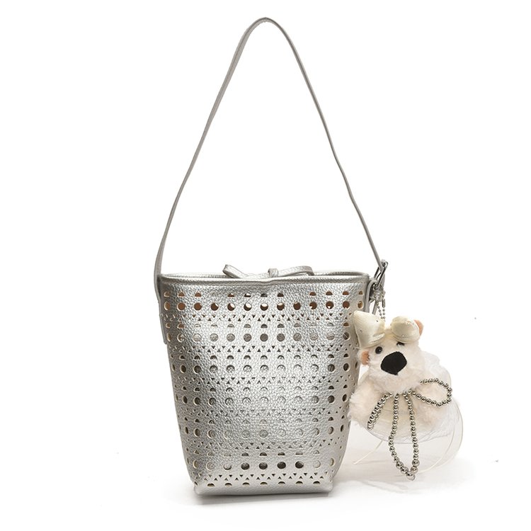 Women's PU Leather Woven Basket Bucket Bag view 5