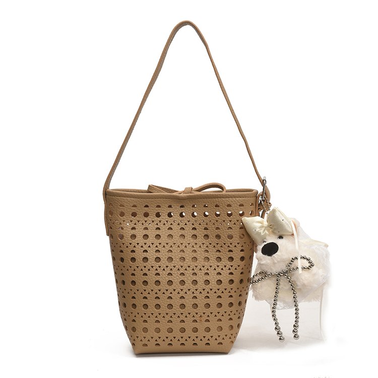 Women's PU Leather Woven Basket Bucket Bag view 7